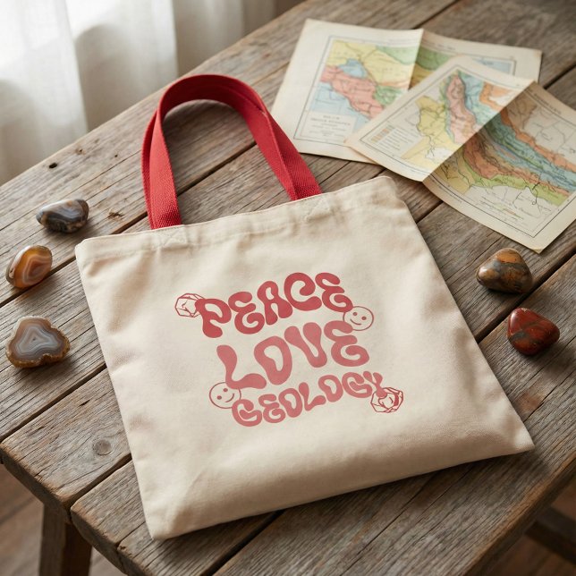 Peace Love Geology Retro Tote Bag (Creator Uploaded)