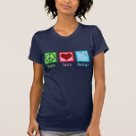 Peace Love Geology T-Shirt<br><div class="desc">Peace Love Geology. A cool geological science gift for a geologist who studies Earth sciences and rocks through geologic history of the planet. It features a cute peace sign,  heart,  and geologists rock hammer.</div>
