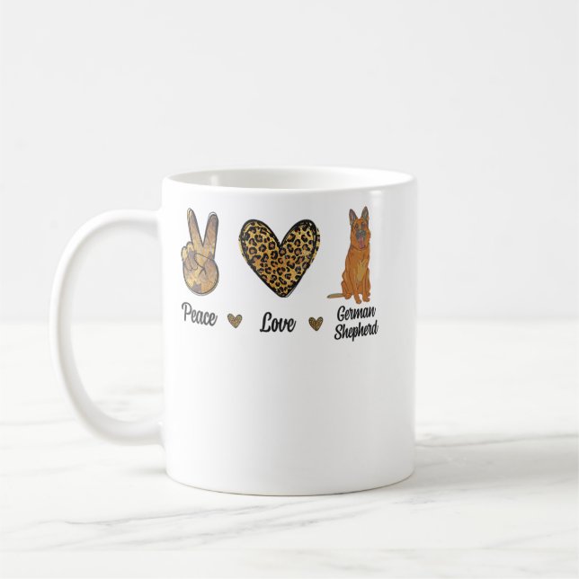 Peace Love German Shepherd Leopard Lover Pet Dog P Coffee Mug (Left)