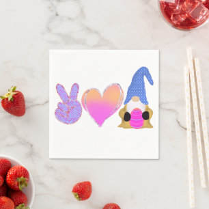 Peace Love Gnome Cute Easter Pastel Sublimation Napkin