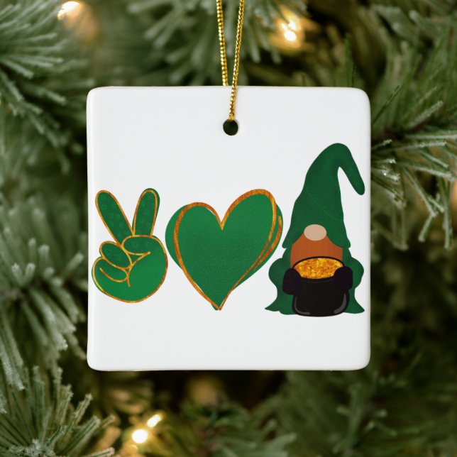 Peace Love Gnome | St Patrick's Day Sublimation Ceramic Ornament (Tree)
