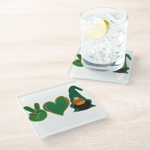 Peace Love Gnome   St Patrick's Day Sublimation Glass Coaster