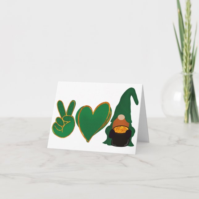 Peace Love Gnome | St Patrick's Day Sublimation Holiday Card (Front)