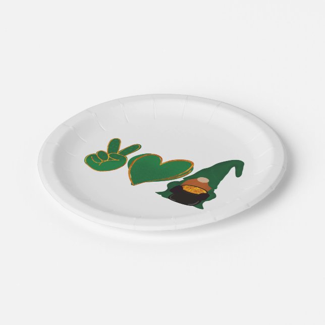 Peace Love Gnome | St Patrick's Day Sublimation Paper Plate (Angled)