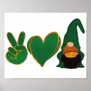 Peace Love Gnome   St Patrick's Day Sublimation Poster
