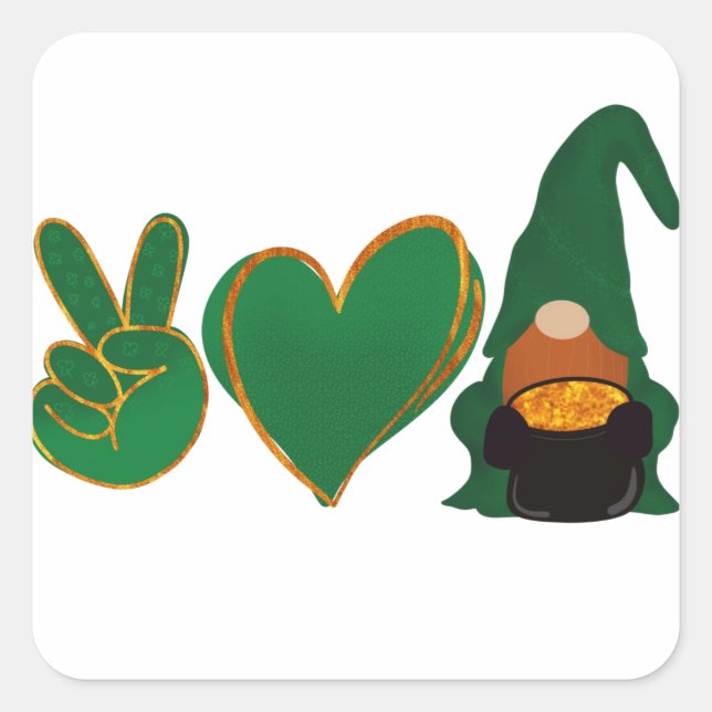 Peace Love Gnome | St Patrick's Day Sublimation Square Sticker (Front)