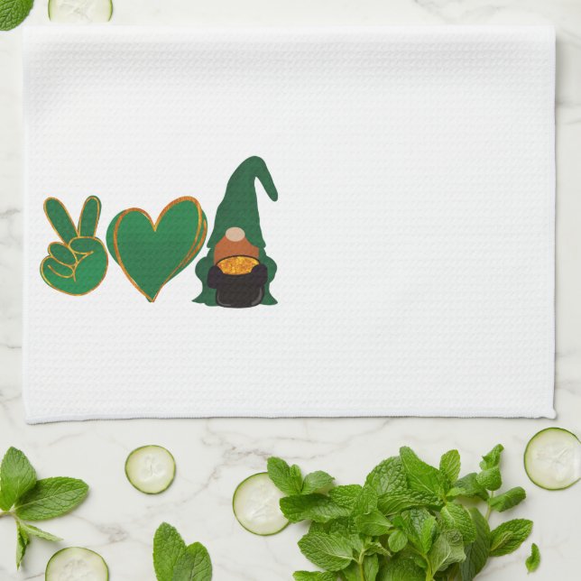 Peace Love Gnome | St Patrick's Day Sublimation Tea Towel (Folded)