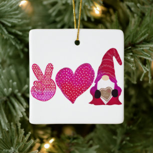 Peace Love Gnome   Valentine Day Sublimation Ceramic Ornament
