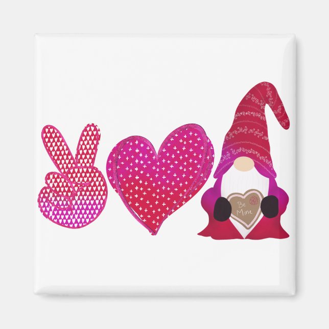 Peace Love Gnome | Valentine Day Sublimation Magnet (Front)