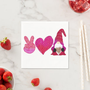 Peace Love Gnome Valentine Day Sublimation Napkin