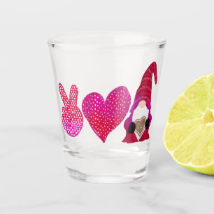 Peace Love Gnome Valentine Day Sublimation Shot Glass