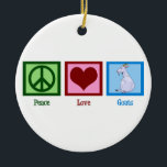 Peace Love Goats Cute Farm Animal Christmas Ceramic Tree Decoration<br><div class="desc">A peace sign,  heart,  and a cute goat. Peace Love Goats Christmas ornament gift for a farmer who loves farm animals.</div>
