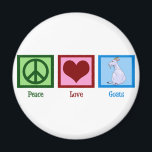 Peace Love Goats Magnet<br><div class="desc">A pretty green peace sign,  red heart,  and an adorable goat gift for a farmer or person who likes farm animals.</div>