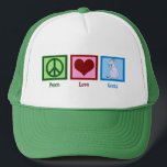 Peace Love Goats Trucker Hat<br><div class="desc">A pretty green peace sign, red heart, and an adorable goat gift for a farmer or person who likes farm animals.</div>