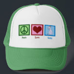 Peace Love Goats Trucker Hat<br><div class="desc">A pretty green peace sign,  red heart,  and an adorable goat gift for a farmer or person who likes farm animals.</div>