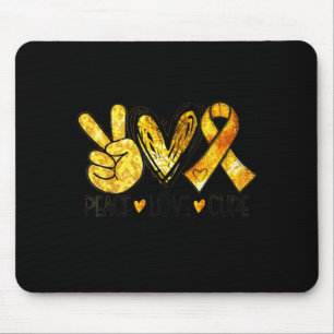 Peace Love Gold Heart Ribbon Childhood Cancer Mouse Pad