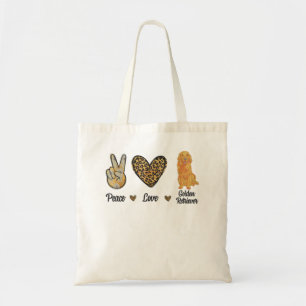Peace Love Golden Retriever Leopard Lover Dog Pupp Tote Bag