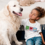 Peace Love Golden Retrievers Cute Kids T-Shirt<br><div class="desc">Beautiful Peace Love Golden Retrievers kids t-shirt for a girl or boy who loves their cute puppy. Features a pretty peace sign,  heart,  and adorable golden retriever,  my favourite breed of dog.</div>