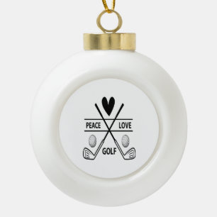 PEACE LOVE GOLF CERAMIC BALL CHRISTMAS ORNAMENT