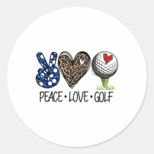 Peace Love Golf Funny Leopard Heart Golf Lovers  Classic Round Sticker