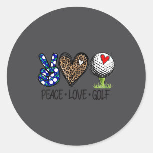 Peace Love Golf Funny Leopard Heart Golf Lovers Classic Round Sticker