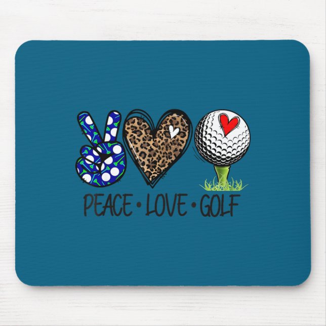 Peace Love Golf Funny Leopard Heart Golf Lovers  Mouse Pad (Front)