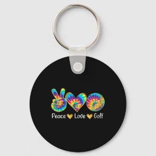 Peace Love Golf Funny Tie Dye Golf Lovers Key Ring