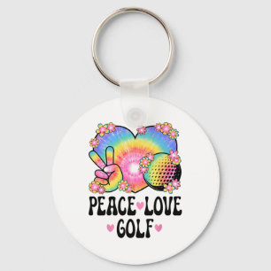 Peace Love Golf Lover 60s 70s Hippie Outfit Cute G Key Ring