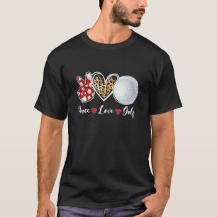 Peace Love Golf Lover Leopard Heart Game Day Cheer T-Shirt