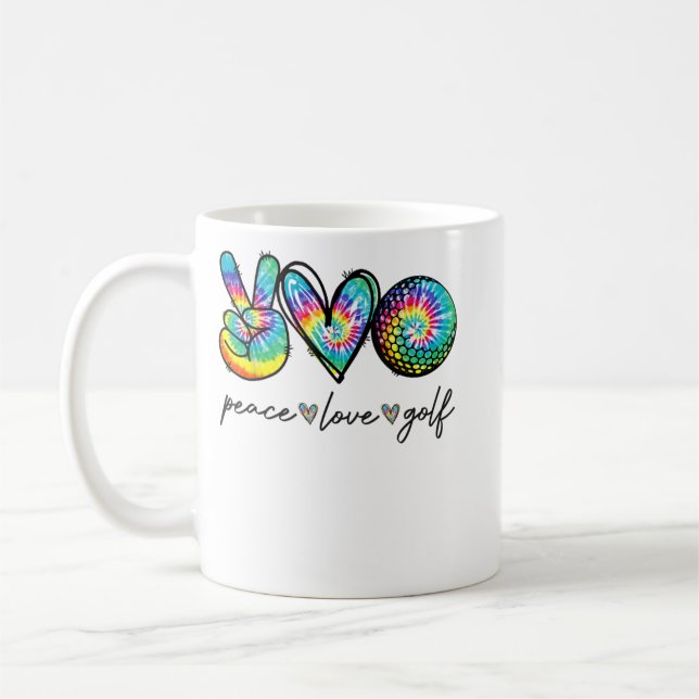 Peace Love Golf Tie Dye Cute Golf Lovers  Coffee Mug (Left)