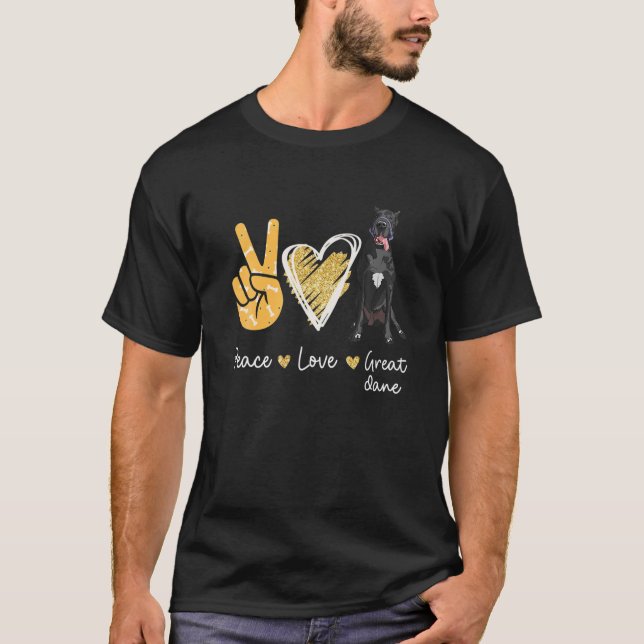 Peace Love Great Dane Dog Lovers T-Shirt (Front)