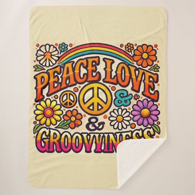 Peace, Love, & Grooviness Sherpa Blanket (Front)