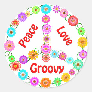 Peace Love Groovy Classic Round Sticker