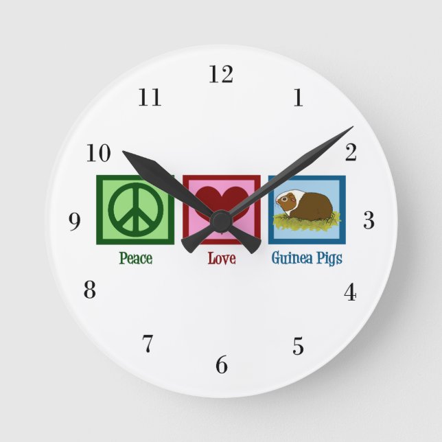 Peace Love Guinea Pigs Round Clock (Front)