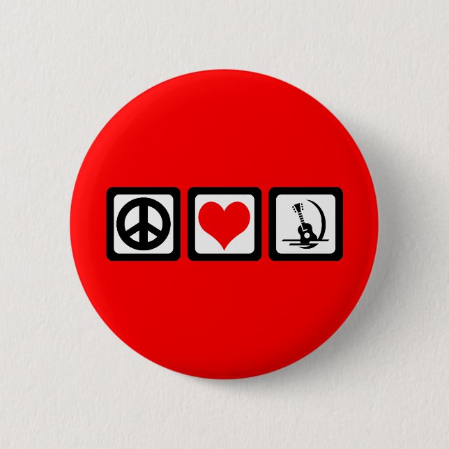 Peace love guitar 6 cm round badge (Front)