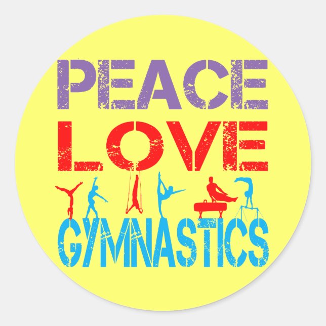 PEACE LOVE GYMNASTICS CLASSIC ROUND STICKER (Front)
