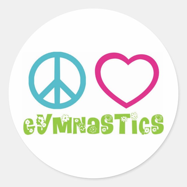 Peace Love Gymnastics Classic Round Sticker (Front)