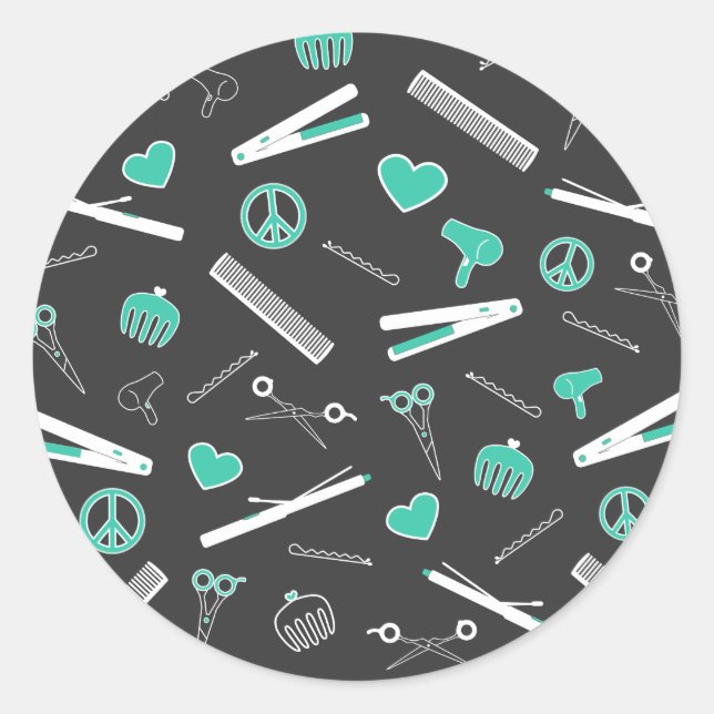Peace, Love, & Hair Accessories (Turquoise Dark) Classic Round Sticker (Front)