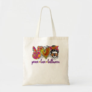 Peace Love Halloween Funny Messy Bun Hair Women Le Tote Bag