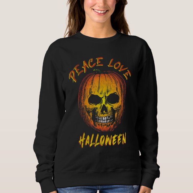 Peace Love Halloween Happy Halloween Pumpkin Leopa Sweatshirt (Front)