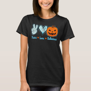 Peace Love Halloween Happy Halloween Pumpkin Leopa T-Shirt