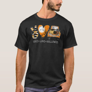 Peace Love Halloween Moon Bat Heart Pumpkin Truck T-Shirt