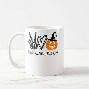 Peace Love Halloween Shirt Funny Skeleton Hand Pum Coffee Mug