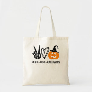 Peace Love Halloween Shirt Funny Skeleton Hand Pum Tote Bag