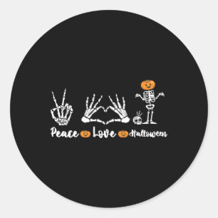 Peace Love Halloween Skeleton Hands Funny Hallowee Classic Round Sticker