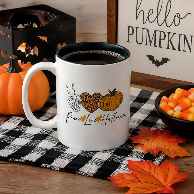 Peace Love Halloween Two-Tone Coffee Mug (Creator Uploaded)