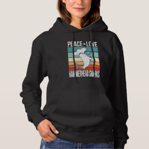 Peace Love Hammerhead Sharks Retro Art Hammer Fish Hoodie