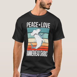 Peace Love Hammerhead Sharks Retro Art Hammer Fish T-Shirt