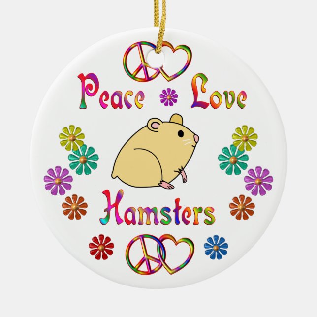 PEACE LOVE HAMSTERS CERAMIC TREE DECORATION (Front)
