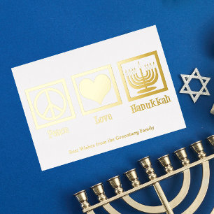 Peace Love Hanukkah Custom Elegant Gold Foil Holiday Card